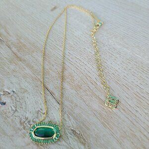 Kendra Scott Baguette Elisa Gold Pendant Necklace in Emerald Mix